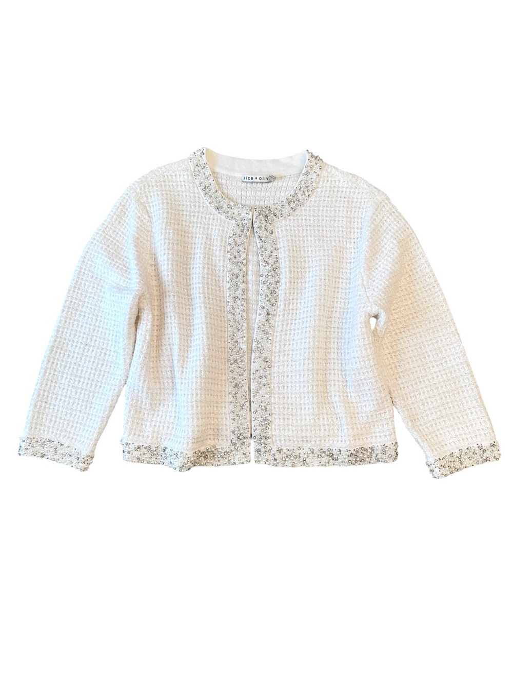 Alice + Olivia Akira Embellished Textured Cardigan Soft White Large
